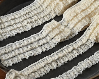 2 yardS 2-6.3cm wide Ivory/beige cotton ruffle pleat stretchy elastic fabric child shirt skirt dress edging lace trim ribbon N20T796K241109U