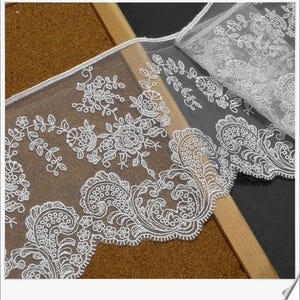 3 Yards 14 cm 5,51" breites ivory floral Tüll Gaze Stickerei Hochzeitskleid Rockrand Dekoration Material Spitzenband N20T662P250611U