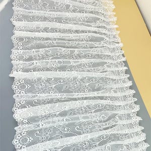 3 meters 32cm 12.6" wide ivory floral mesh wrinkle pleat extended skirt doll fluffy dress collar sleeves lace trim ribbon C24X1069P250627C