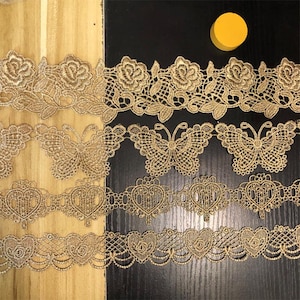 5 metros 3,2-6,1 cm de largura borboleta dourada tecido floral bordado criança boneca vestido saia camisa material de borda renda guarnição fita R8U4C241220C