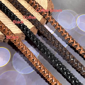 Tira de cuero sintético tejido en color negro/marrón/café, 5 yardas (1,1 cm, 0,43 pulgadas de ancho), ideal para hacer manualidades, disfraces, vestidos, faldas, accesorios, material C43P8K250323V