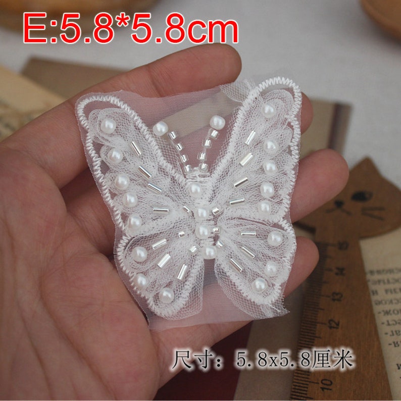 10pcs 5-11cm wide ivory butterfly embroidery gauze beads brooch wedding skirt shirt dress hair decoration patch applique T27X475P240501H E-10pcs