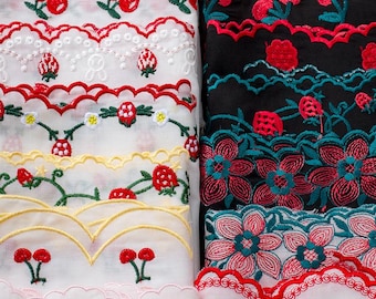 5 yardS 8-15.5cm wide white red cherry strawberry cotton fabric embroidery lace trim ribbon DIY dress skirt edge material T31P224R231212C