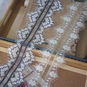 5,8 Meter 2 Stück schwarz/ivory gold Wimpern Mesh Spitzenbesatz Stoff Garn Handmade Hochzeitskleid Schleier Rock Dekoration Material T27X523P250314P