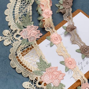 5 yardas 3,5-12 cm de ancho gasa rosa café tela floral bordado muñeca falda vestido camisa borde decoración encaje cinta de adorno T31P272R240422C