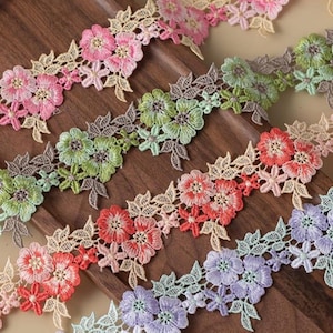 2 meter 4 cm 1,57" breed rood/groen/roze/paars bloemenborduurwerk kantversiering lint rok jurk manchetten rand decoratiemateriaal C39Y419P250119J