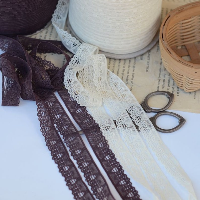 40 meter 1.6cm 0.62 wide light apricotcoffee mesh fabric stretch elastic tapes lace trim ribbon E7G851P181107D
