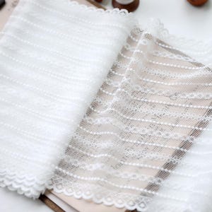 5 Meter 23 cm 9,06"breite ivory elastisch dehnbar Netzstoff Spitzenbesatz Zierband Unterwäsche Kragen Kleid Rockrand Accessoires G16R1597P250404L