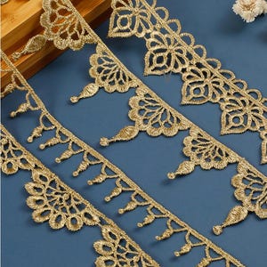 1,9-4,7 cm breit Gold Quaste Fransenstoff Stickerei Hochzeitskleid Rock Shirt eingefasst Spitzenbesatz Band Bänder Z34E141R230720V