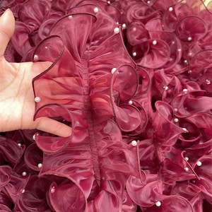 3 mètres de large, 10-11 cm de large, organza rouge bordeaux, tissu plissé à volants, robe de danse à faire soi-même, jupe manches, bordure en dentelle, ruban C24X920L241128C