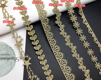 5 yards 1-2cm wide gold hollow out floral fabric embroidery wedding party dress lingerie skirt shirt lace trim ribbon tapes Z34E82P230715C