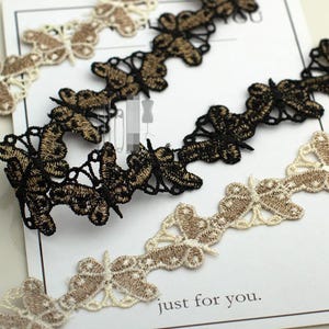 5 jardas 2,2 cm 0,86" de largura tecido preto/marfim dourado borboleta bordado renda guarnição fita gola vestido saia borda acessórios T31P382P250426C