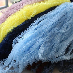 10 mètres 2,5 cm 0,98 po. de large tulle bleu/jaune à volants plissée jupe enfant peluche robe duveteuse étendre la bordure ruban de dentelle V47P1057P220603D
