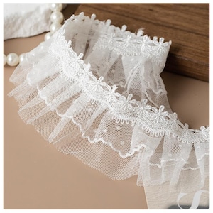3 meter 6 cm 2,36" breed ivoorkleurige mesh ruche plooi kant accessoires handgemaakte manchetten zoom rok overhemd tas randmateriaal C39Y408P250119J