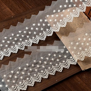 5 yards 8.5cm 3.34&quot; wide ivory/beige gauze mesh fabric embroidered lace trim ribbon dress skirt hat edging tape accessories N20T908P250705U