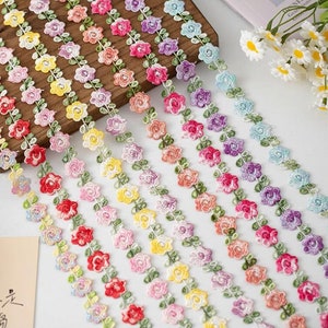 10 Meter 2 cm breit rosa lila gelb Blumen Stickerei Rand Material Dekoration Hemd Rock Kleid Spitzenband C39Y358R240215J