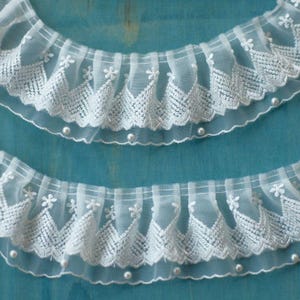 3 yardS 6.5 cm 2.55" breit ivory Mesh Rüschenfalte Perlen Spitzenbesatz Band Kragen Rock Kleid Hemd Handwerk Material Dekoration N20T273T210103Y