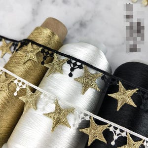 3ヤード 2.5 cm 0.98インチ幅 ブラック/ホワイト/ゴールド スタータッセルフリンジ生地 刺繍 DIY ウェディングドレス スカート シャツ レーストリムリボン Z34E87M230716V