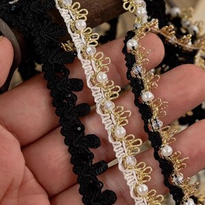 3 Meter breite 1-1,2 cm breite Perlenborte schwarz/elfenbein gold Gold Glanzborte Tanzoberteil Rock Kleid Einfassung Dekoration Spitzenband N20T695I240412U