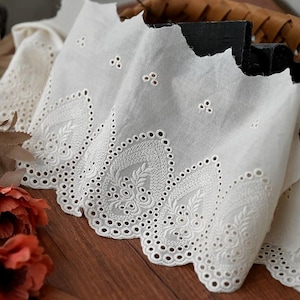 3 yards 17cm 6.69" wide beige cotton hollow fabric embroidered lace trim ribbon dress skirt hat bag edging tape accessories N20T903P250618U