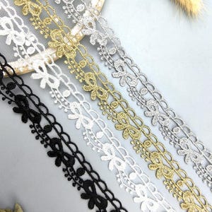 5ヤード 2 cm 0.78インチ幅 黒/白/金/銀編み生地 刺繍 DIY 子供用スカート シャツ ドレス 服 レーストリム リボン Z34E175K230716V