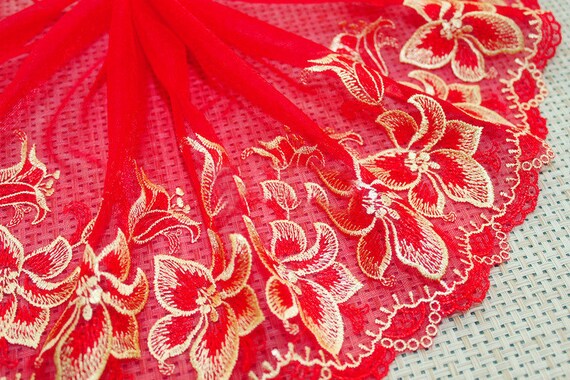 5 yard 17cm 6.69 wide pink tulle mesh gauze fabric embroidered tapes lace trim ribbon B4R1394L0616P