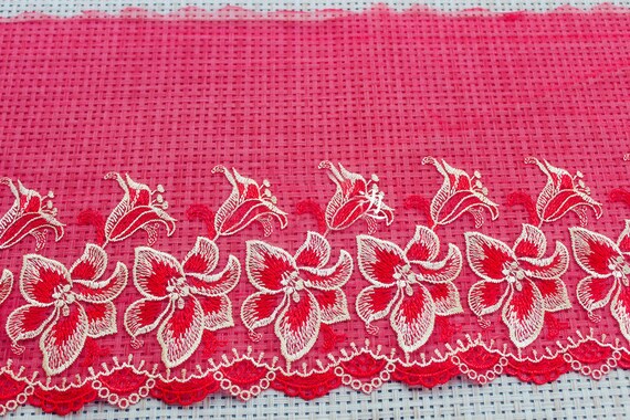 5 yard 17cm 6.69 wide pink tulle mesh gauze fabric embroidered tapes lace trim ribbon B4R1394L0616P