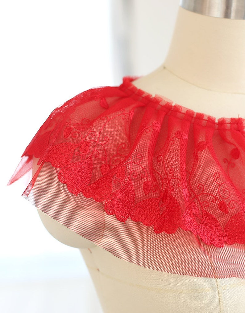 5 meter 15cm 5.9 wide red ruffled pleated mesh fabric dress embroidery tapes lace trim ribbon H47S876K200818