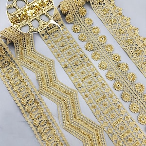 2 yards 3-12cm breit gold Stoff Stickerei hohl Blume Kleid Rock Kleidung Accessoires Dekoration Bordüre Spitzenband D34C1L241006