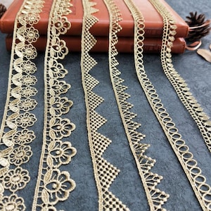 5ヤード 1-3 cm幅 ゴールド生地 刺繍 ウェディングパーティードレス DIY 子供用スカート シャツ装飾 縁取りレーストリム リボンテープ D34R66P230716C