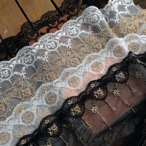 15 cm 5,59" breites schwarz/weiss gold Gaze Tüll Stickerei Puppenkleid Rock Hemd Stoff Spitzenband Spitzenband N20T588M250611U