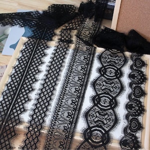 5,8 Meter 2 Stück schwarz/ivory Wimpern Mesh Spitzenbesatz Stoff Garn DIY handmade Hochzeitskleid Schleier Rock Dekoration Material T27X525L250314P
