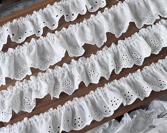 5 yardS 4.5-6cm wide ivory cotton fabric embroidery ruffle pleat shirt skirt dress sewing edging material lace trim ribbon N20T829P250227U
