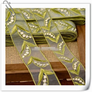 Tela de gasa de malla de hojas verdes de 5 yardas (3,5-5 cm de ancho), bordada para muñeca infantil, camisa, falda, vestido, ribete, decoración, cinta de encaje N20T791K241107U