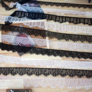 8,7 Meter 3 Stück schwarz/ivory Wimpern Mesh Spitzenbesatz Stoffgarn DIY handmade Hochzeitskleid Schleier Rock Dekoration Material T27X524P250314P