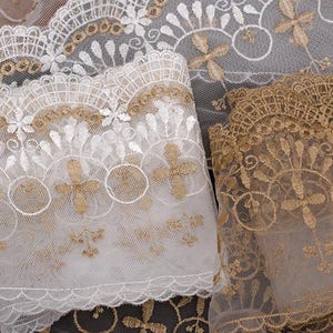 3 yards 13cm 5.12&quot; wide ivory gold Cross gauze embroidery mesh lace trim ribbon collar dress skirt edge accessories material T31P366P250409C