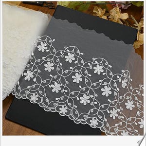 3 yards 29 cm 11,41" breed ivoor bloemen tule gaas borduurwerk jas rok jurk rand decoratie materiaal kant trim lint N20T663P250611U