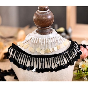 Camisa, saia, chapéu, material de acabamento em renda, fita, 2 jardas, 4 cm, 1,57" de largura, contas pretas/marfim, lantejoulas, franjas, borlas, cetim, N20T731L250605U