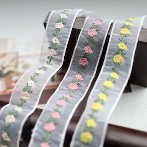 10 Meter 3 cm 1,18 "breites Netz gaze Rose Stickerei Spitzenbesatz Schleifenband Handarbeit Rock Kleid Dekoration Material B14T1602P250303U