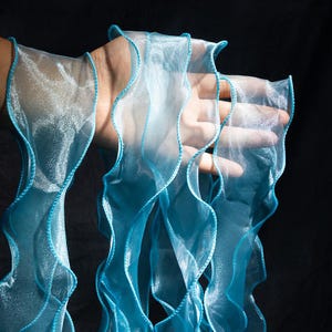 5 mètres 5,5 cm 2,16" de large blanc/bleu/marron sirène illusion de vagues d'eau laser à volants vague dégradé ruban de bordure en dentelle R3U18C231101T