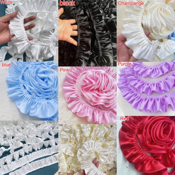 10 meters 5cm 1.96" wide black/white/pink/purple satin ruffle pleat fabric skirt dress shirt curtain edge lace trim ribbon V24X759E231204V