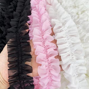 5 Meter 5 cm 1.96"breites schwarz/rosa/ivory Chiffon plissiertes Rüschen-Dessous-Stoff Handwerk Stickerei Kleid Spitzenbesatz V24X522T220904V