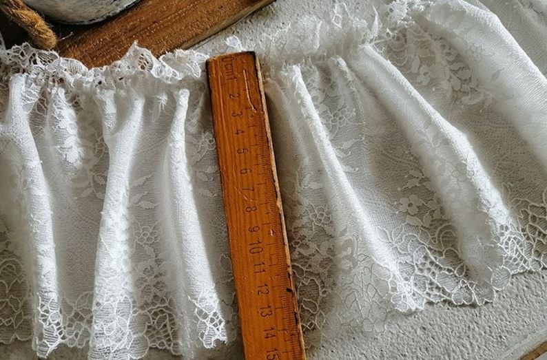 3 meter 15cm 5.9 wide ivory elastic mesh ruffled pleated fabric embroidered lace trim ribbon tapes S40C20R201113V