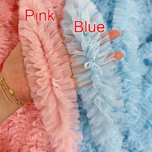 5 meters 6cm 2.36" wide blue/pink double layers mesh pleated extended skirt doll fluffy dress lace trim ribbon accessories C24X1065P250625C