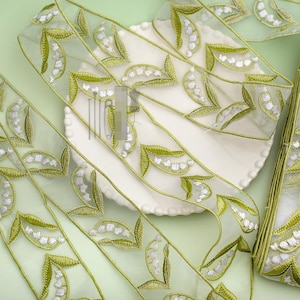 5 Meter 5 cm 1,96 "breite grüne Blumen zweiseitige Stickerei Masche Spitzenbesatz Band Kragen Kleid Rockkante Zubehör Material T31P365P250409C