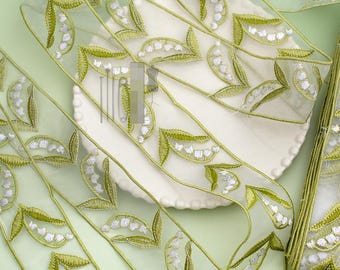 5 yardS 5cm 1.96" wide green floral bilateral embroidery mesh lace trim ribbon collar dress skirt edge accessories material T31P365P250409C