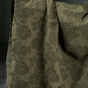 Tela de lino y algodón teñida con plantas verdes vintage de 1,45 metros de ancho para diseño de pantalones, camisas, faldas, vestidos, cárdigans, ropa, material T50T44V250802V