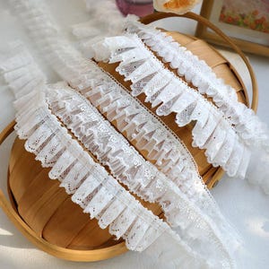 2 Meter 3,5-5 cm breit Elfenbein Rüsche Falte Netzstoff Stickerei Puppenrock Kleid Ärmel Einfassung Dekoration Spitzenbesatz Zierband X28C656L241222R