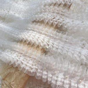 5 meters 6cm 2.36" wide ivory beads mesh wrinkle pleat extended skirt doll fluffy dress collar lace trim ribbon accessories C24X1067P250627C
