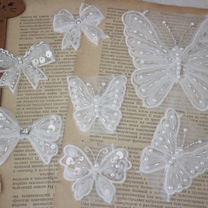 10pcs 5-11cm wide ivory butterfly embroidery gauze beads brooch wedding skirt shirt dress hair decoration patch applique T27X475P240501H image 3